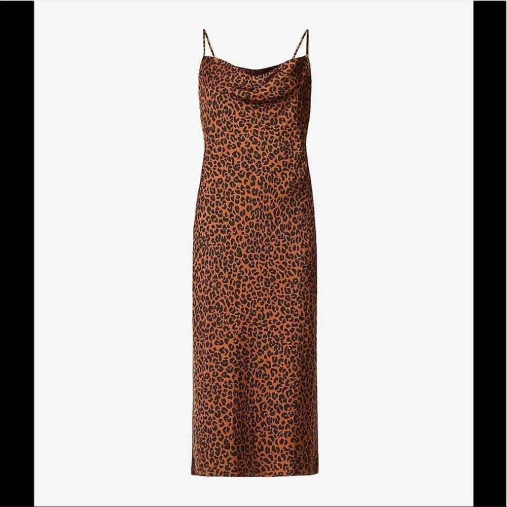 Good American Cowl Neck Dress Cheetah Print